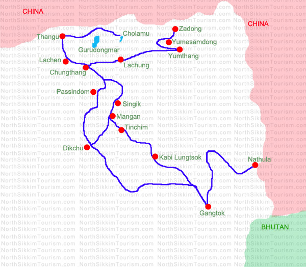 North Sikkim Route Map